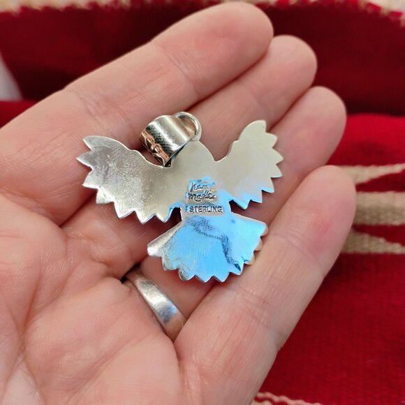 Southwest Soaring Eagle Pendant Orange Spiny Oyster Sterling Silver Unisex Large - Picture 5 of 7